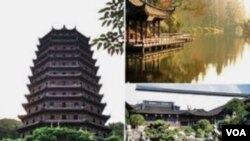 Lanskap Hangzhou di Tiongkok, terdiri dari kuil, pagoda dan kebun - perpaduan ideal antara manusia dan alam.