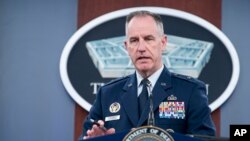 Pentagon spokesman Air Force Brig. Gen. Patrick Ryder speaks at the Pentagon on Oct. 26, 2023 in Washington. The U.S. military launched airstrikes early Friday on two locations in eastern Syria linked to Iran's Revolutionary Guard Corps, the Pentagon said.
