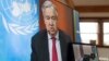 Sekjen PBB Antonio Guterres dalam konferensi pers virtual di Markas Besar PBB di New York, 3 April 2020. (Foto: dok).