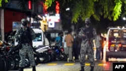 Soldiers secure a site after a bomb blast injured former Maldives president and current parliament speaker Mohamed Nasheed in Male, May 6, 2021. 