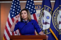 FILE - Speaker of the House Nancy Pelosi, D-Calif., speaks during a news conference at the Capitol in Washington, Aug. 27, 2020.
