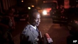 FILE - Failed coup leader General Gilbert Diendere is seen speaking to the media in Ouagadougou, Burkina Faso, Sept. 19, 2015. 