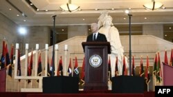 Американскиот претседател Џо Бајден зборува на годишната церемонија Денови на сеќавање за преживеаните од Холокаустот во американскиот Конгресот во Вашингтон, на 7 мај 2024 година. (Фото: Брендан СМИАЛОВСКИ / АФП)