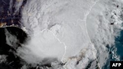 This image obtained from the National Oceanic and Atmospheric Administration (NOAA), shows Hurricane Idalia making landfall in Florida on August 30, 2023, at 12h01UTC.