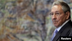 Cuba's President Raul Castro attends a ceremony at the Palace of the Revolution in Havana, Cuba, May 19, 2015. 