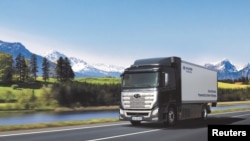 Hyundai's H2 Xcient Fuel-Cell truck is pictured in this undated image (Hyundai via REUTERS) 