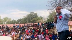 FILE - Opposition leader McHenry Venaani is shown in this Nov. 3, 2019, photo at a rally in Gobabis, Namibia. 