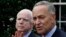 U.S. Senators Charles Schumer (D-NY), right, and John McCain (R-AZ), address media after White House immigration meetings, July 11, 2013.