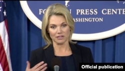 美国国务院发言人希瑟·诺尔特(Heather Nauert)在记者会上（2018年1月6日）