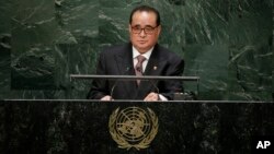 지난해 9월 리수용 북한 외무상이 제69차 유엔총회에서 회원국 대표연설을 하고 있다. (자료사진)