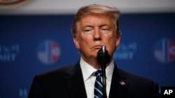 President Donald Trump takes part in a news conference after a summit with North Korean leader Kim Jong Un, Feb. 28, 2019, in Hanoi. 