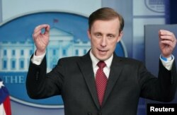 U.S. National security adviser Jake Sullivan speaks at a press briefing at the White House in Washington