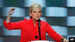 FILE - Former Michigan Gov. Jennifer Granholm speaks during the Democratic National Convention in Philadelphia, July 28, 2016.