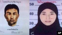 Gambar sketsa seorang pria yang belum diketahui identitasnya yang tinggal di apartemen di Min Buri, pinggir kota Bangkok (kiri) dan Wanna Suansun, yang dirilis oleh National Council for Peace and Order (NCPO), Senin (30/8).