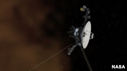 This artist's concept shows the Voyager 1 spacecraft entering the space between stars. Interstellar space is dominated by plasma, ionized gas (illustrated here as brownish haze), that was thrown off by giant stars millions of years ago. (NASA/JPL-Caltech)