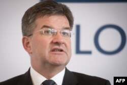 FILE - Miroslav Lajcak, then the Slovak foreign minister, attends a press conference in Strbske Pleso, July 9, 2019.