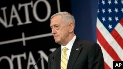 U.S. Secretary of Defense Jim Mattis speaks during a media conference at NATO headquarters in Brussels, Feb. 16, 2017. On the prospect of U.S.-Russian military cooperation, Mattis said conditions are not ideal.