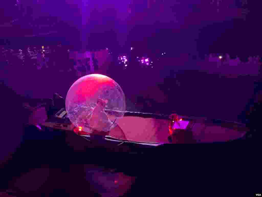 Floats ply the canals during the Venice Carnival&#39;s opening night, in Venice, Italy, Feb. 8, 2020.