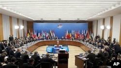 NATO Foreign Ministers participate in a working lunch meeting on Libya as part of the NATO Foreign Minister meetings at the Ministry of Foreign Affairs in Berlin, Germany, April 14, 2011