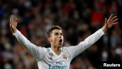 Ronaldo célèbre son but contre la Juventus, Madrid le 11 avril 2018