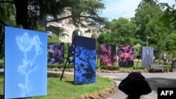 Visitors walk past photographs by French Marine Lanier as part of the exhibition "Hannibal's garden" on the opening day of "Les Rencontres d'Arles" photography festival in Arles, southern France, on July 1, 2024. 