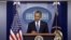 President Barack Obama speaks to reporters in the Brady Press Briefing Room at the White House in Washington after meeting with Congressional leaders regarding the fiscal cliff, December 28, 2012. 