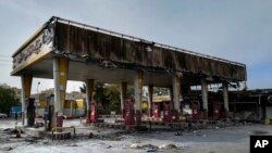 A gas station that was burned during protests that followed authorities' decision to raise gasoline prices, in Tehran, Iran, Nov. 17, 2019.