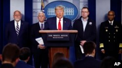 President Donald Trump speaks during a coronavirus task force briefing at the White House, Sunday, March 22, 2020, in Washington.