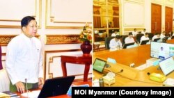 နေပြည်တော်မှာ ကျင်းပတဲ့ ပြည်ထောင်စုအစိုးရအဖွဲ့အစည်းအဝေးအတွင်း တက်ရောက်အမှာစကားပြောကြားနေတဲ့ စစ်ကောင်စီဥက္ကဋ္ဌ ဗိုလ်ချုပ်မှူးကြီး မင်းအောင်လှိုင် (ဇန်နဝါရီ ၁၇၊ ၂၀၂၅)