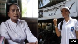 លោកស្រី កែវ សុផាត អាយុ៥៤ឆ្នាំ មេឃុំ​ត្រែង​ត្រយឹងបច្ចុប្បន្ន​ និង​ជា​បេក្ខជន​មក​ពីគណបក្ស​ប្រជាជន​កម្ពុជា (ឆ្វេង) និង​អ្នកនាង​ កឹម តុលា អាយុ​៣០ឆ្នាំ បេក្ខជន​មក​ពីគណបក្ស​សង្រ្គោះជាតិ ប្រកួតប្រជែង​យក​តំណែង​មេឃុំ​ត្រែង​ត្រយឹង ក្នុង​ស្រុក​ភ្នំស្រួច ខេត្តកំពង់ស្