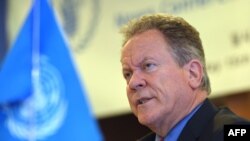 David Beasley, the United Nations World Food Program (WFP) executive director, speaks during a press conference in Seoul on May 15, 2018 after his recent visit to North Korea.