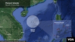 នេះ​ជា​ផែនទី​នៃ​កោះ Paracel នៅ​ក្នុង​សមុទ្រ​ចិន​ខាង​ត្បូង។