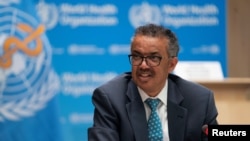 Tedros Adhanom Ghebreyesus, director general of World Health Organization, attends the virtual 73rd World Health Assembly following the coronavirus disease outbreak in Geneva, Switzerland, May 18, 2020. 