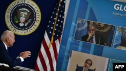 美国总统拜登在白宫举行视频全球防疫高峰会。（2021年9月22日）