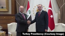 Presiden Irak Barham Salih bertemu Presiden Turki Tayyip Erdogan di Ankara, hari Selasa (28/5).