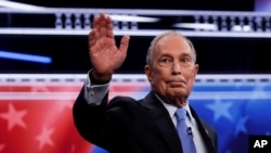 Democratic presidential candidates, former New York City Mayor Mike Bloomberg arrives for a Democratic presidential primary debate Wednesday, Feb. 19, 2020, in Las Vegas, hosted by NBC News and MSNBC. (AP Photo/Matt York)