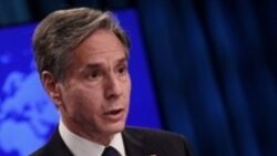 3일 토니 블링컨 국무장관이 국무부에서 기자회견을 열고 있다.